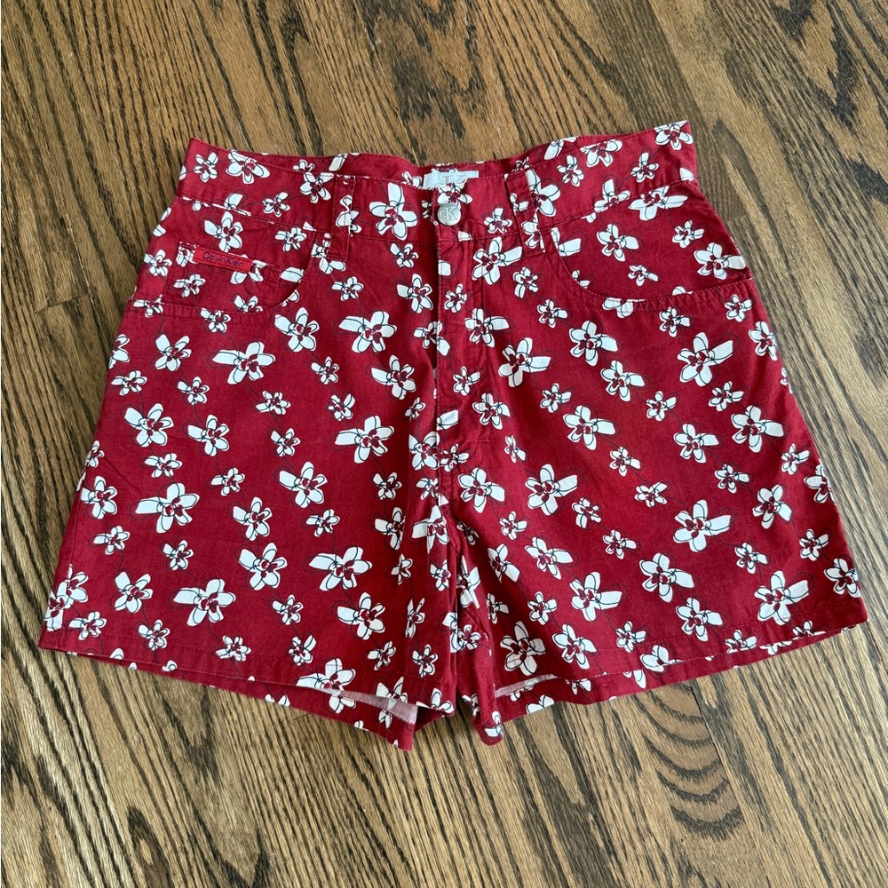 Girl’s Calvin Klein High Waist Red and White Floral Shorts
